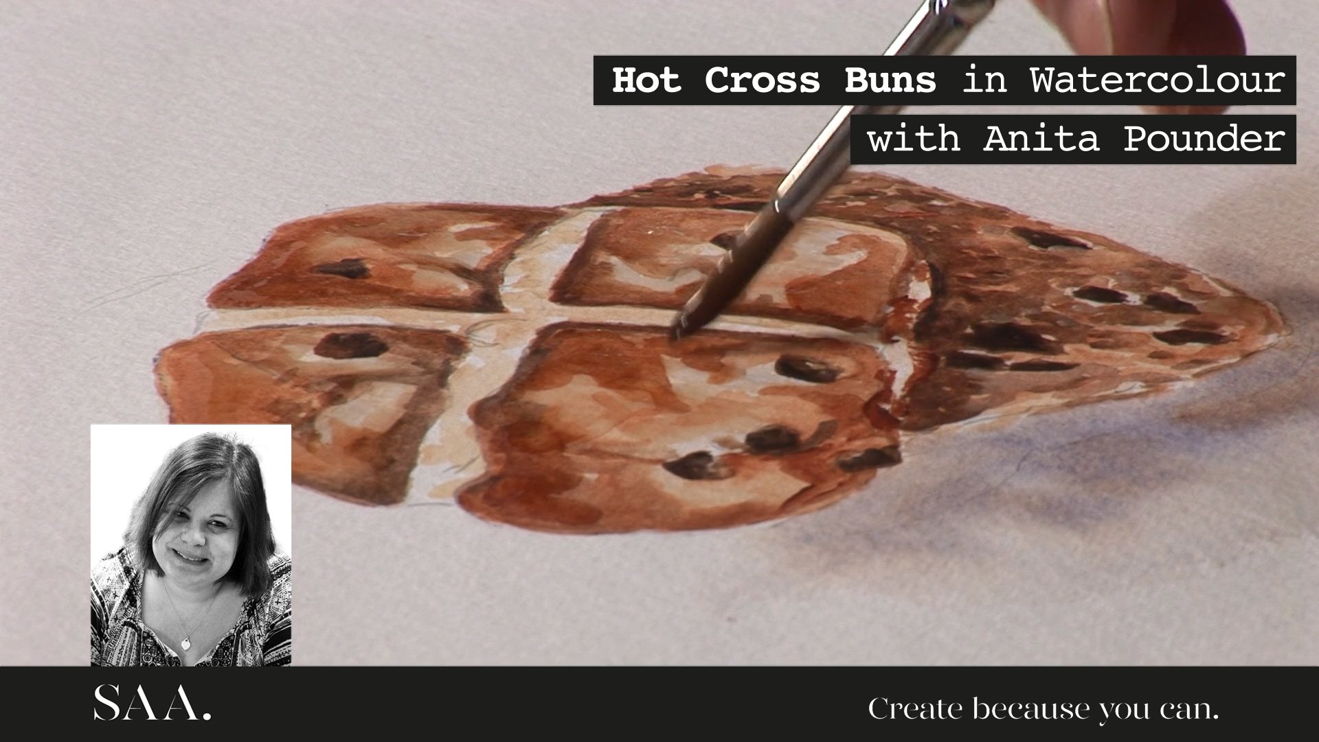 Tuition – Hot Cross Bun in Watercolour and Gum Arabic Glaze with Anita Pounder