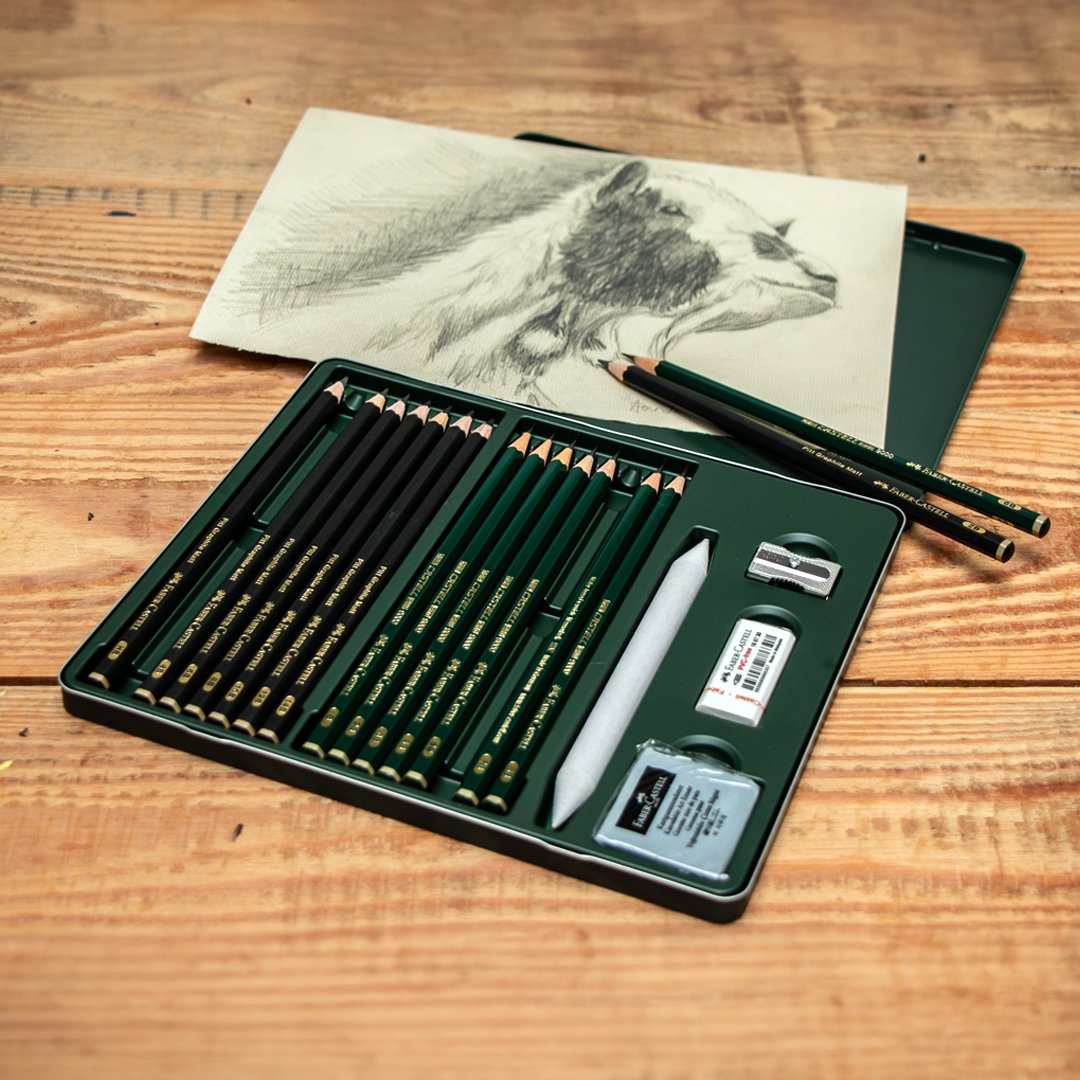 Faber-Castell Pitt Graphite Matt & Castell 9000 Pencils set and pencil drawing of a Wild Boar