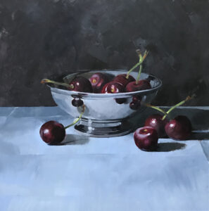 Silver bowl with cherries 2023